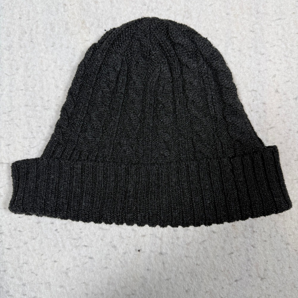 HM Mens Cable Knit Beanie Charcoal Gray Cuffed Winter Hat One Size